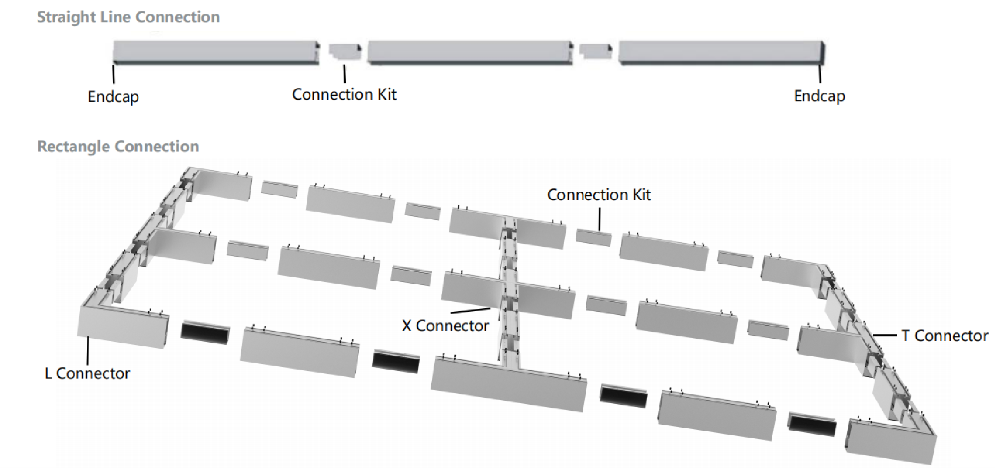 LED extrusion aluminum profile X Y T L connectors for led strip light